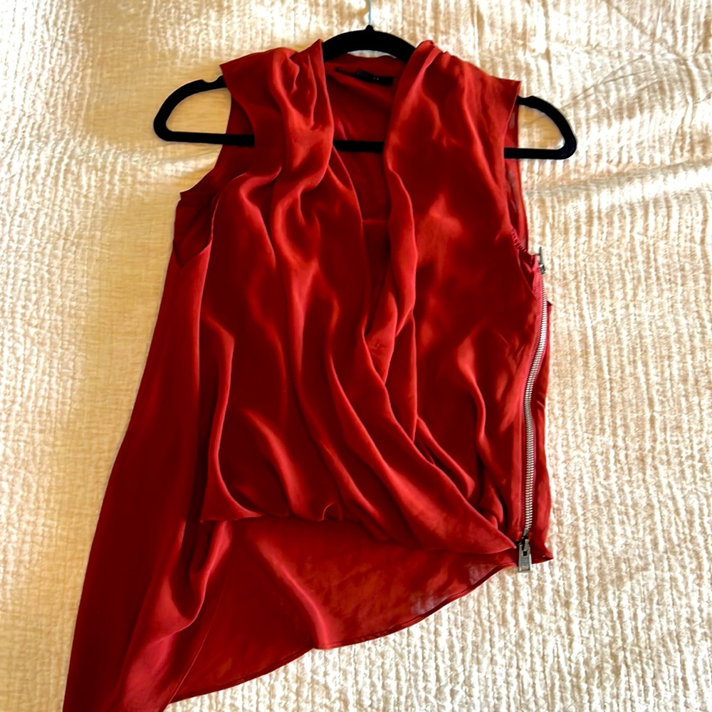 Sleeveless Red Draped Asymmetric Women's Top